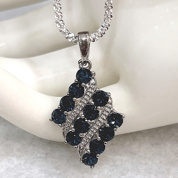 SWAROVSKI Montana Crystal Silver Pendant 20” Necklace